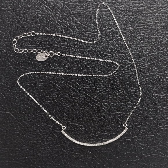 Sterling Forever Jewelry - Sterling Forever Rhodium Plated Brass CZ Curved Bar Necklace 16" - 18"